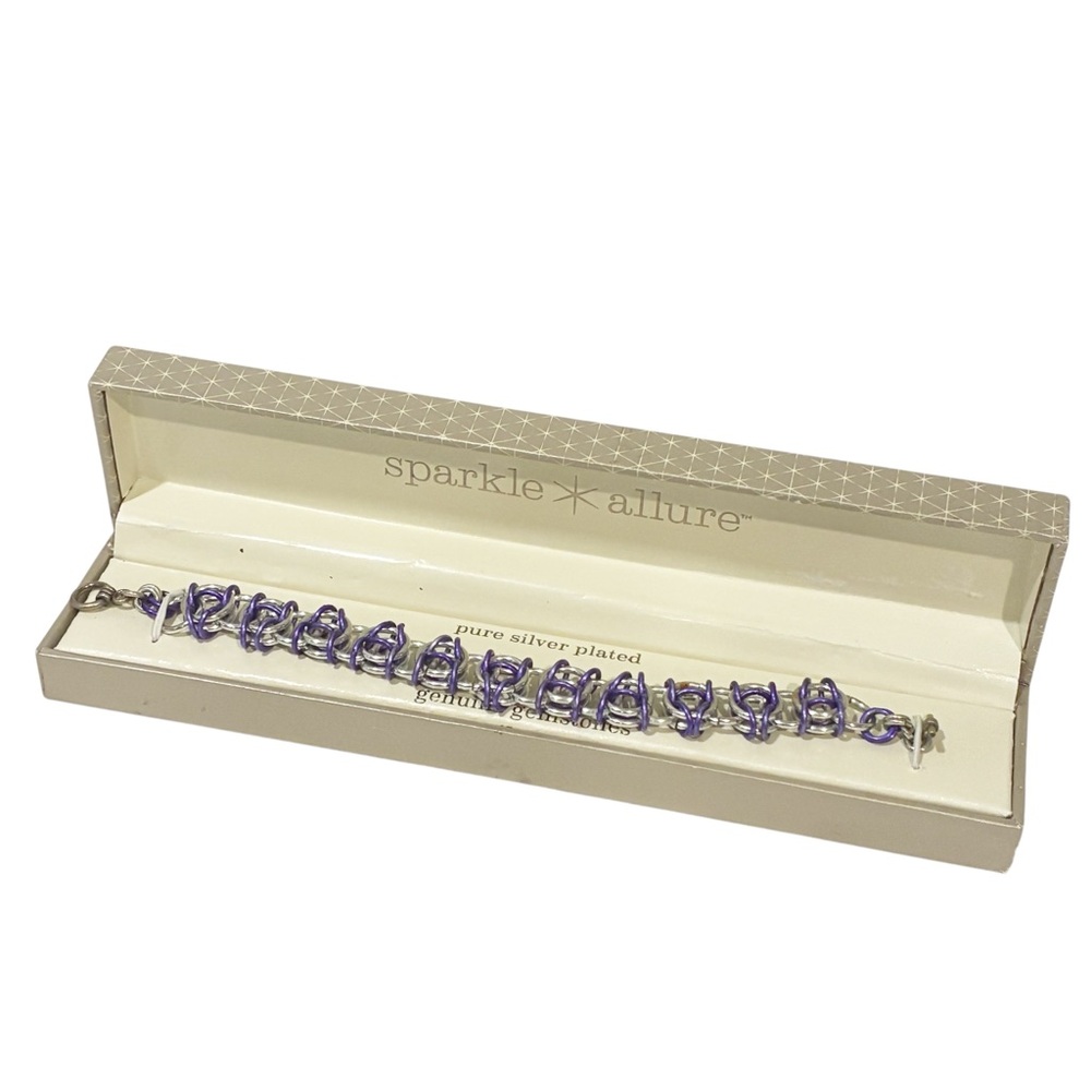 Sparkle Allure One Size Silver Purple Link Bracelet Jewelry NEW